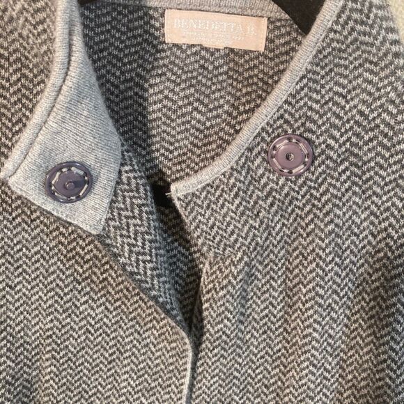 Bendetta B Cardigan Women's Sz M Grey Made in Italy Soft Wool Blend Herringbone‎ - Picture 10 of 12